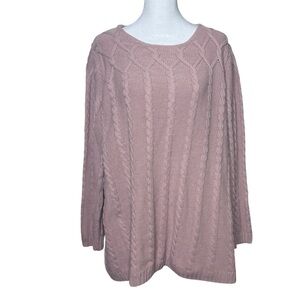 Liz Claiborne Sweater Cable Knit Blush Pink 1X Cotton Blend Ribbed Cuffs Soft